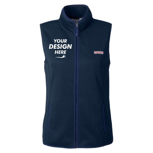 vineyard vines Women's Mountain Sweater Fleece Vest, Vineyard Navy, Front view, Mockup
