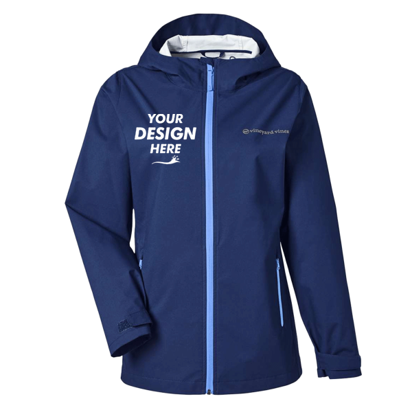 vineyard vines Women's Rain Shell Jacket, Deep Bay, Front view, Mockup